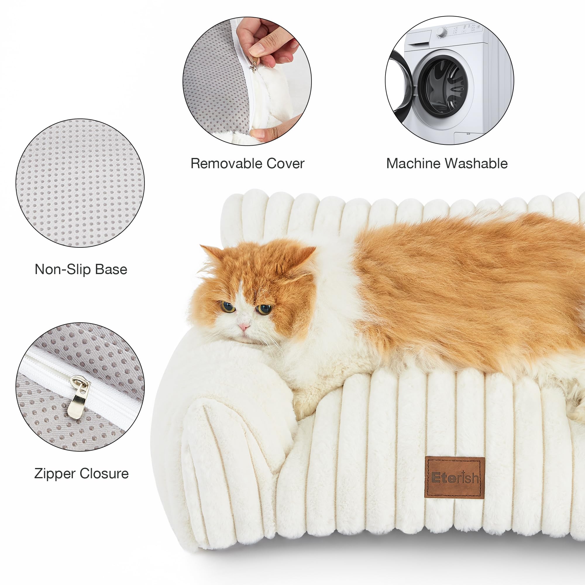 Eterish Cute Dog Couch, Fluffy Pet Couch with Soft Corduroy Fleece, Fuzzy Pet Sofa with Removable Washable Cover, Supportive Dog